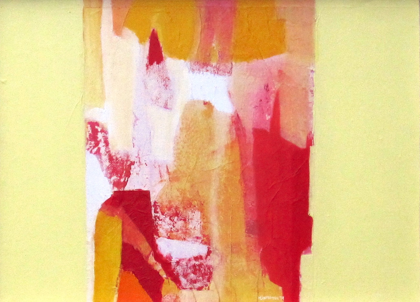 1974 - rosso + giallo composizione n. 3 - acrilici e collage su tavola - 50x70