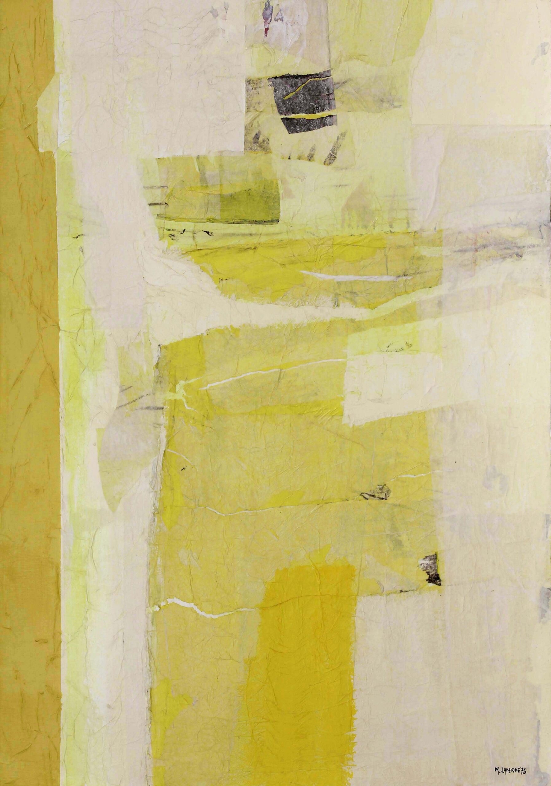 1975 - Velature in giallo - collage e acrilici su carta 100x70 D)