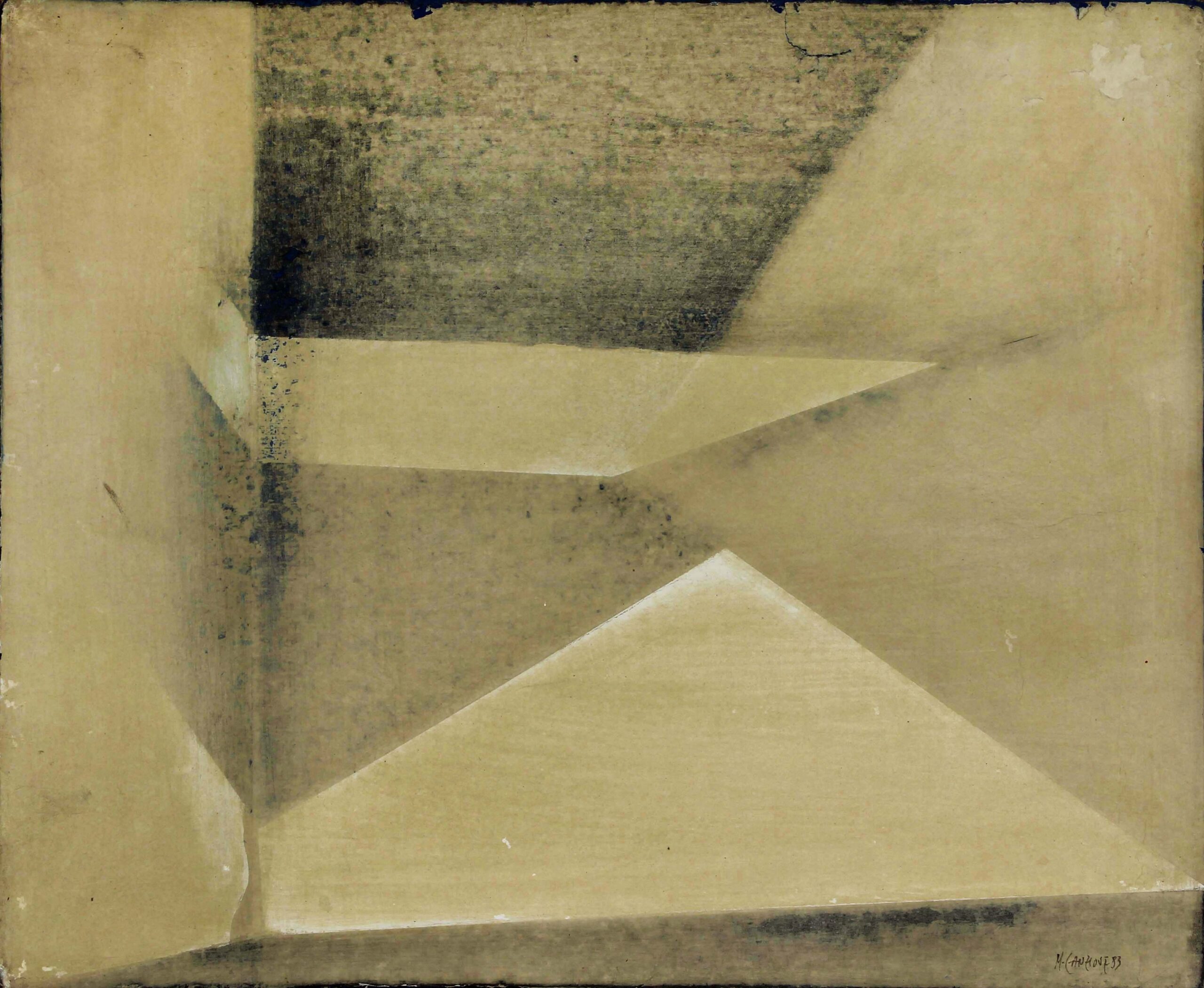 1982 - Ipercubo azzurro - Carte veline e acrilici su tavola 35x50