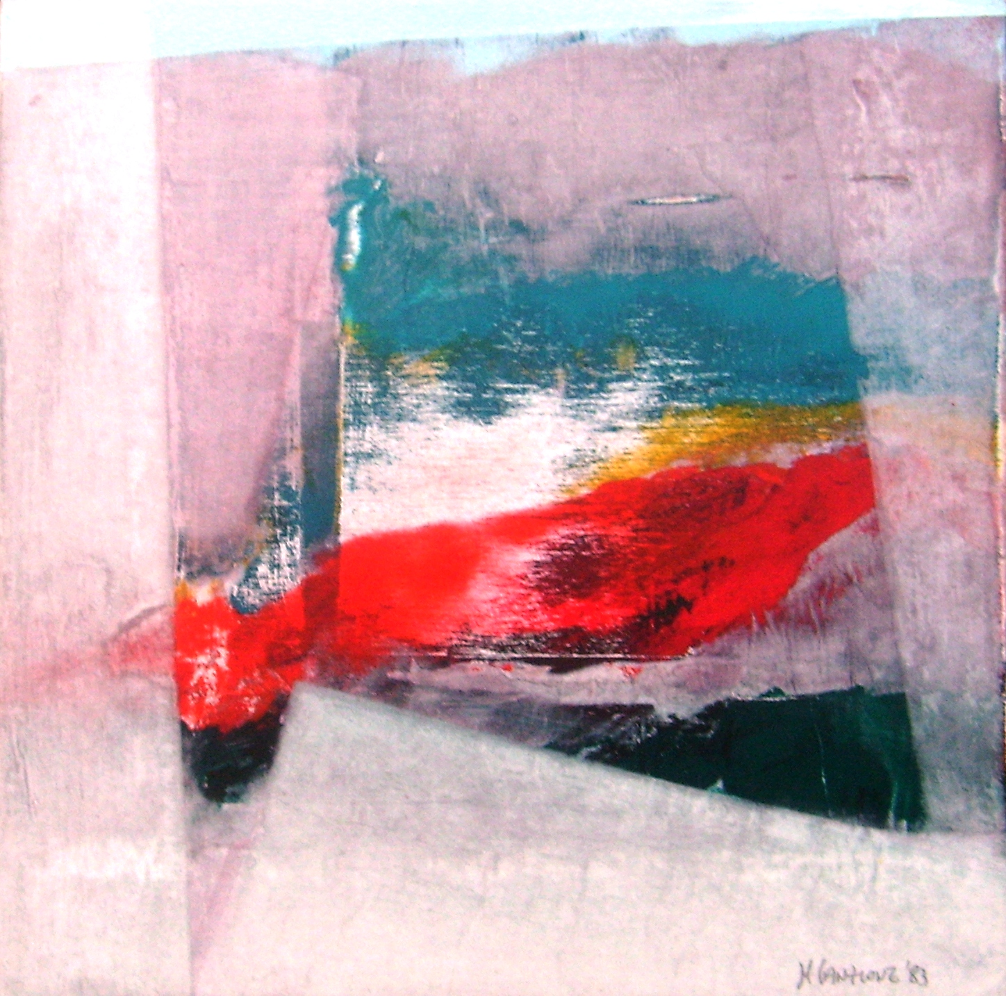 1983 - paesaggio in rosso acrilici su tavola 25 x25