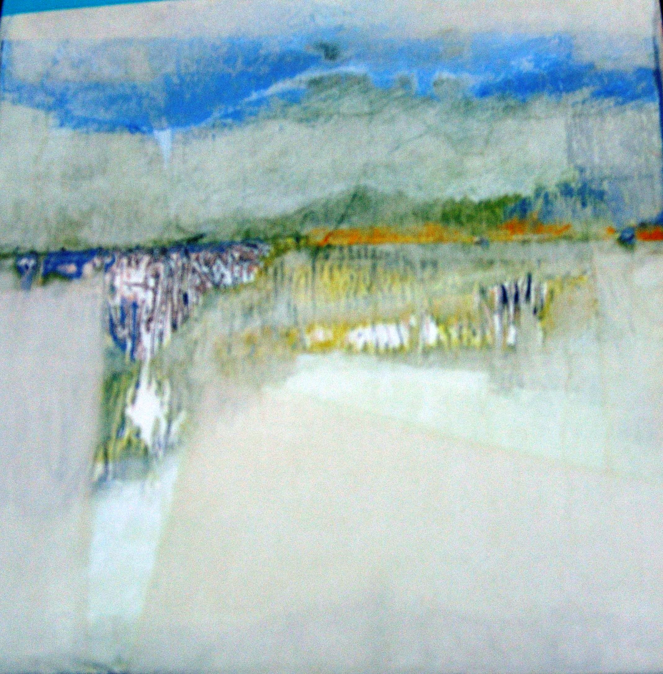 1985 - paesaggio in azzurro - carte veline e acrilici su tavola 35x35