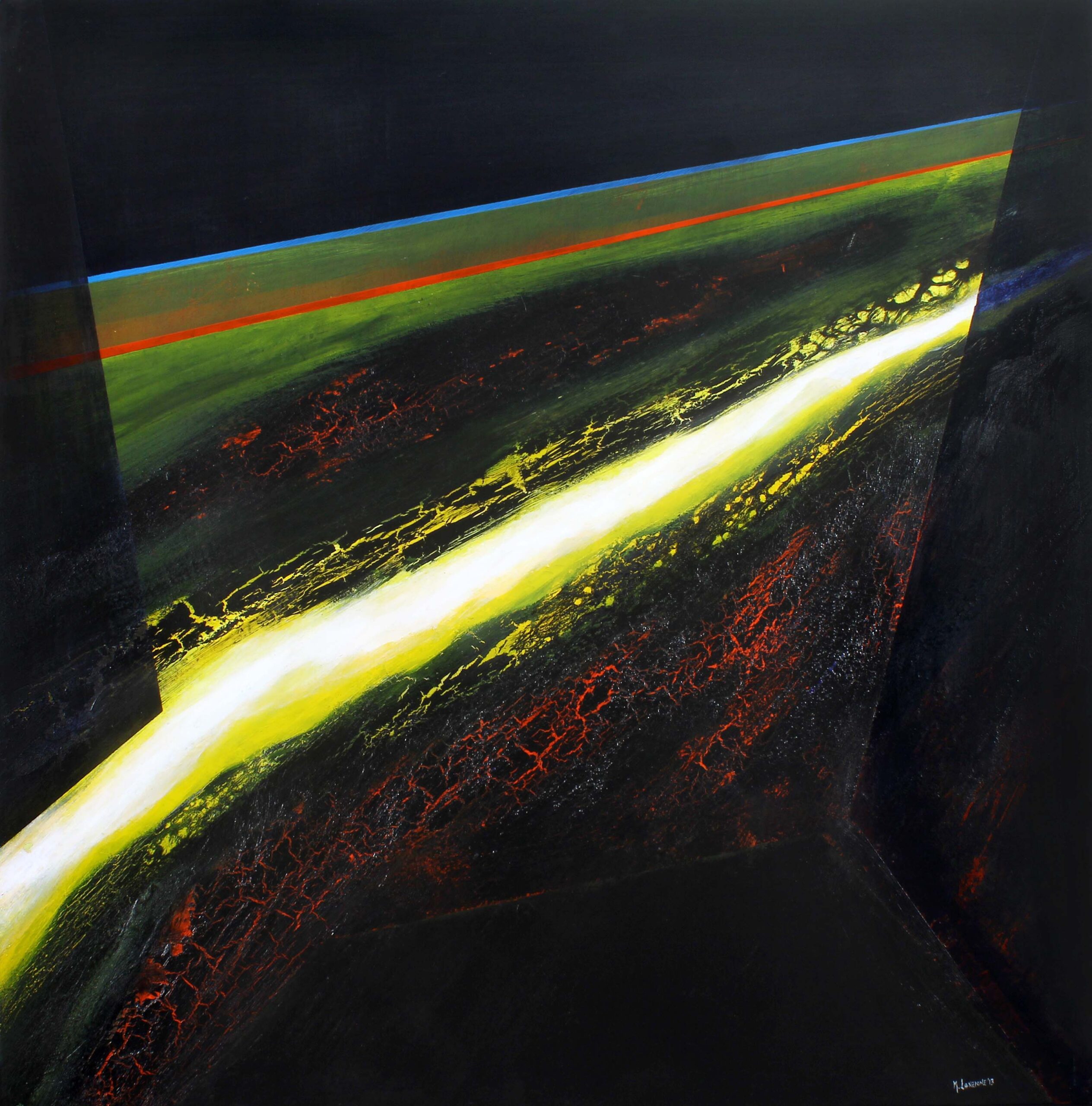2013 - spazio, materia, luce - tecnica mista su tavola 100x100 - D'Antonio