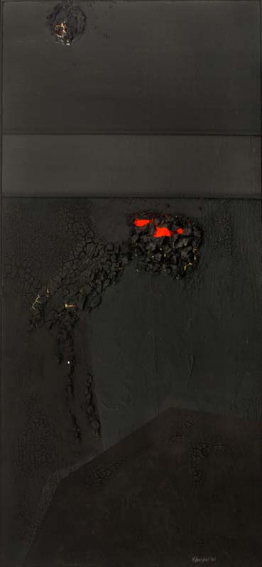 2008 – Energheia (massa materica rossa in movimento ) – tecnica mista su tavola 175×80