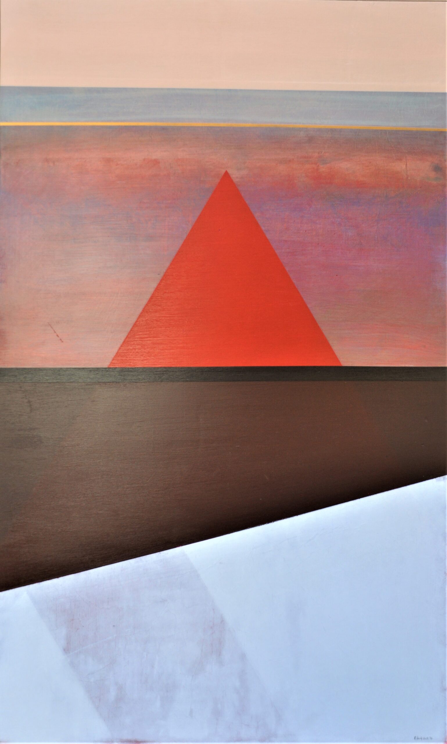 2017 – Triangolo emergente rosso – carte veline e acrilici su tavola 115×70